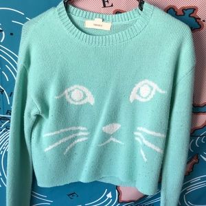 Light Blue Kitty Cropped Sweatshirt